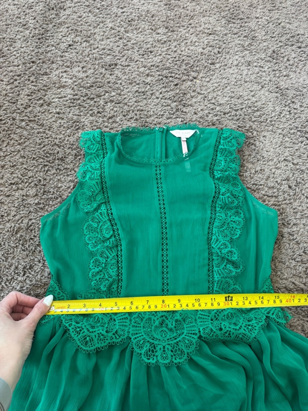 Ted Baker Porrla Frill Lace Midi Dress Green Anniversary Size 2 US 6 UK 10 $199 - Picture 12 of 12